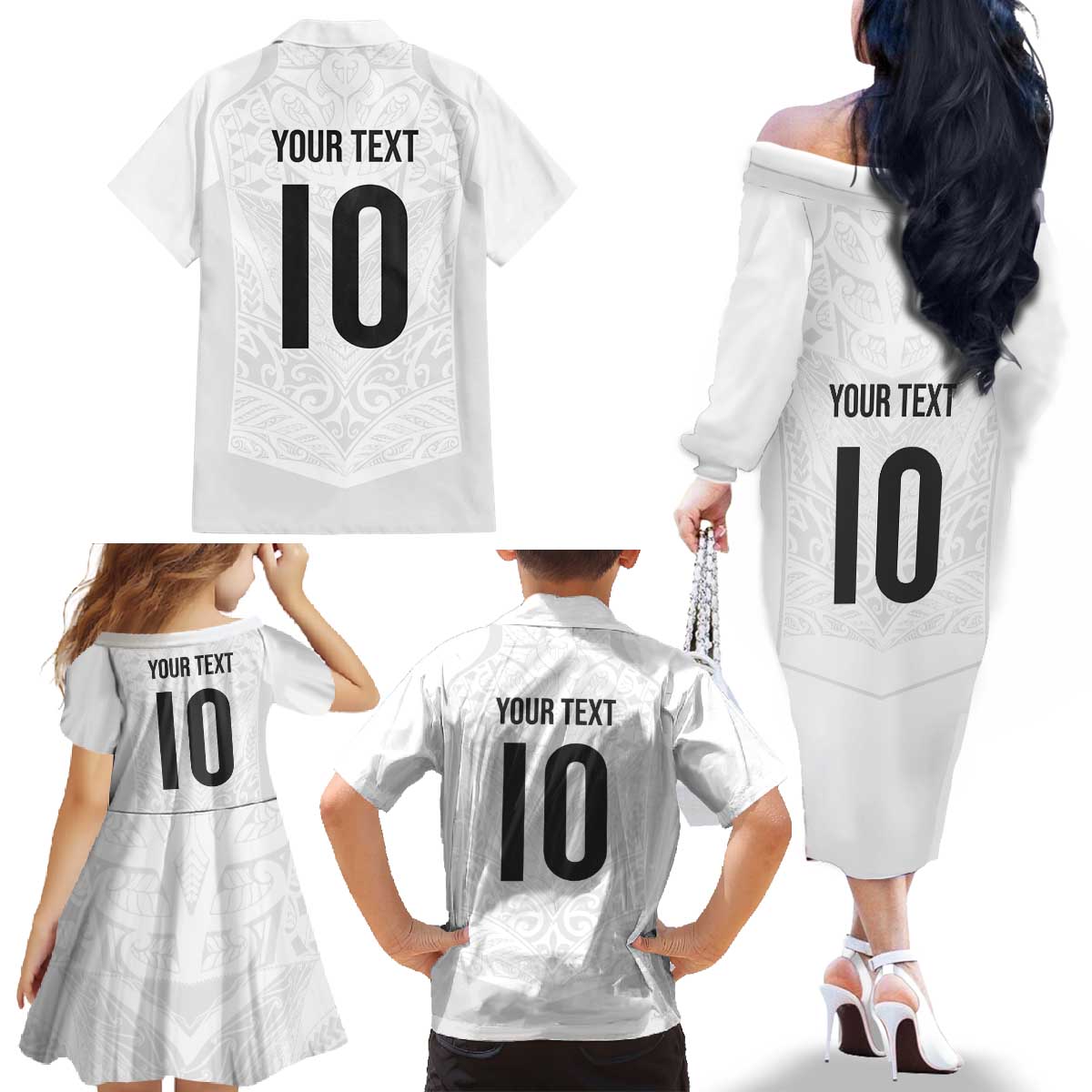 Custom New Zealand Football Family Matching Off The Shoulder Long Sleeve Dress and Hawaiian Shirt The Whites-Sporty T90 Style - Polynesian Pride