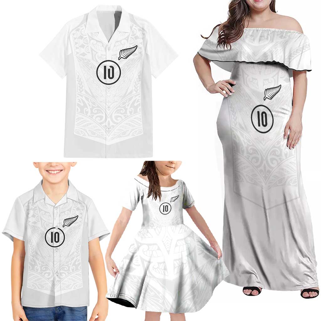 Custom New Zealand Football Family Matching Off Shoulder Maxi Dress and Hawaiian Shirt The Whites-Sporty T90 Style - Polynesian Pride