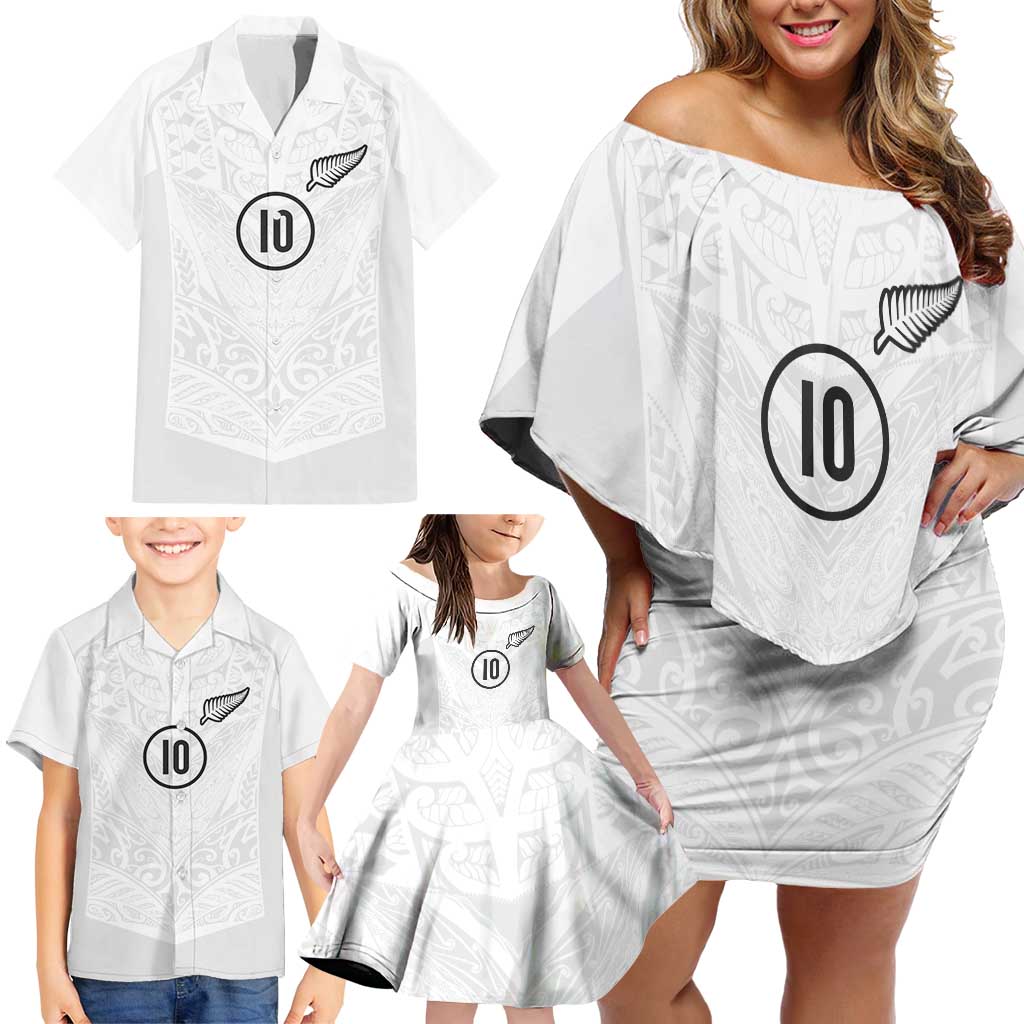 Custom New Zealand Football Family Matching Off Shoulder Short Dress and Hawaiian Shirt The Whites-Sporty T90 Style - Polynesian Pride
