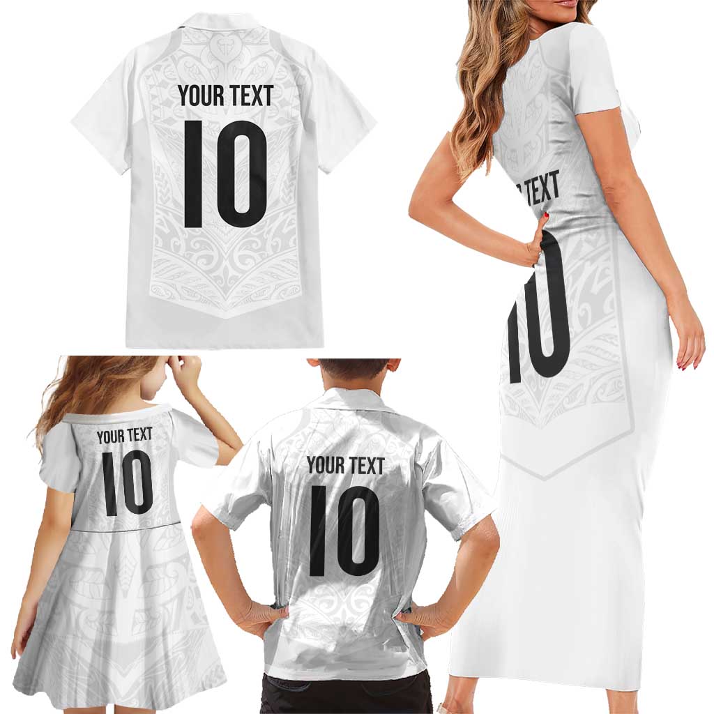 Custom New Zealand Football Family Matching Short Sleeve Bodycon Dress and Hawaiian Shirt The Whites-Sporty T90 Style - Polynesian Pride