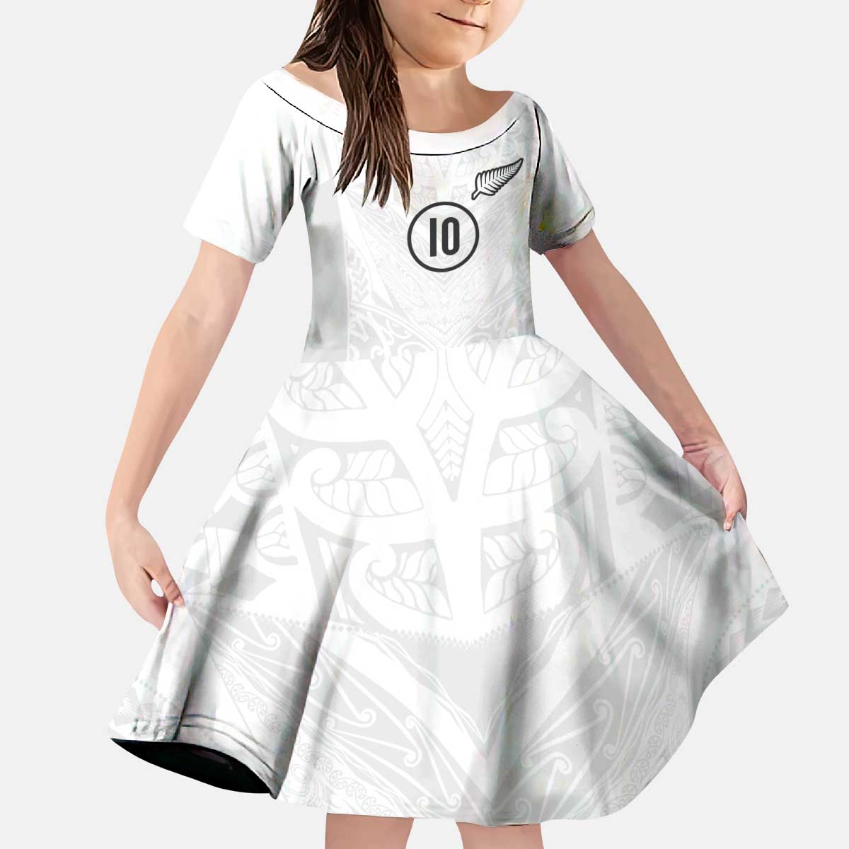Custom New Zealand Football Kid Short Sleeve Dress The Whites-Sporty T90 Style - Polynesian Pride