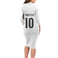 Custom New Zealand Football Long Sleeve Bodycon Dress The Whites-Sporty T90 Style - Polynesian Pride