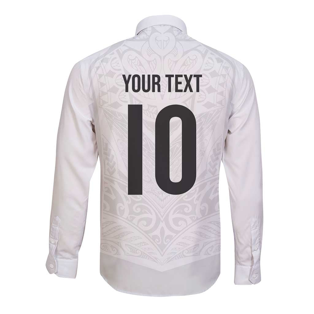 Custom New Zealand Football Long Sleeve Button Shirt The Whites-Sporty T90 Style - Polynesian Pride