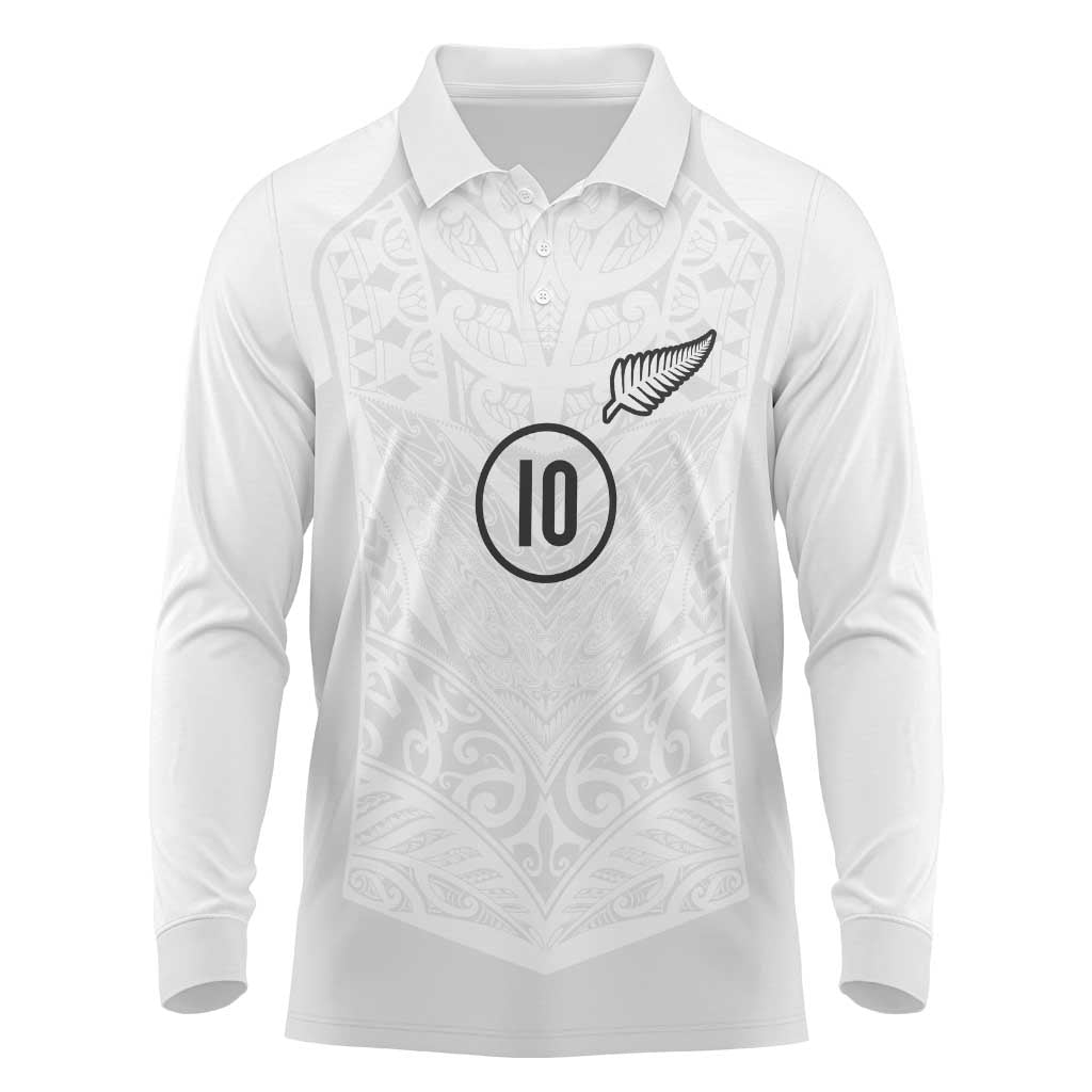 Custom New Zealand Football Long Sleeve Polo Shirt The Whites-Sporty T90 Style - Polynesian Pride