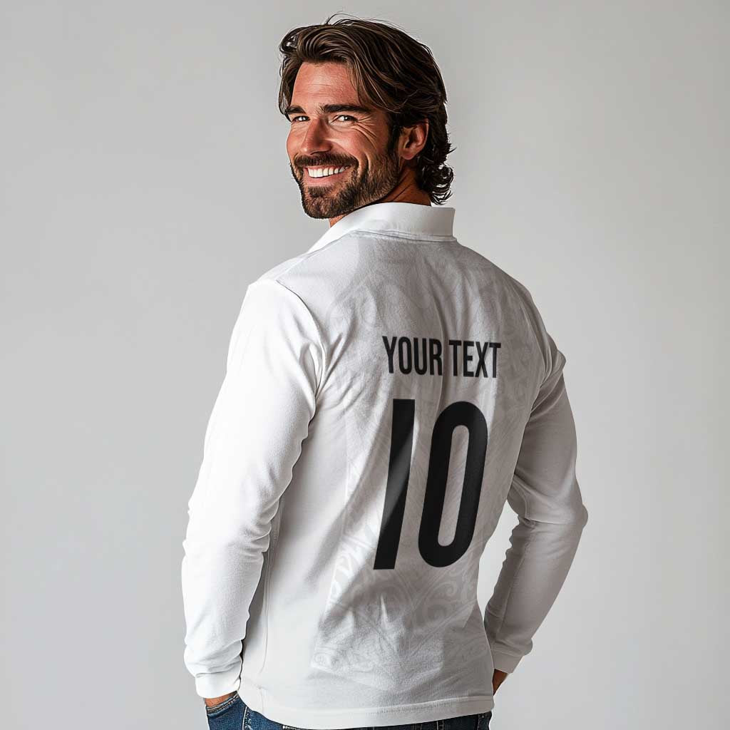 Custom New Zealand Football Long Sleeve Polo Shirt The Whites-Sporty T90 Style - Polynesian Pride