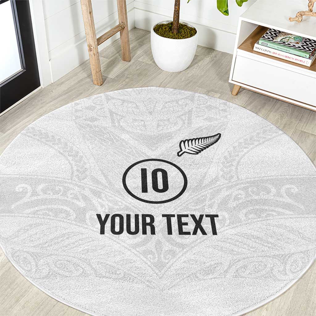 Custom New Zealand Football Round Carpet The Whites-Sporty T90 Style - Polynesian Pride
