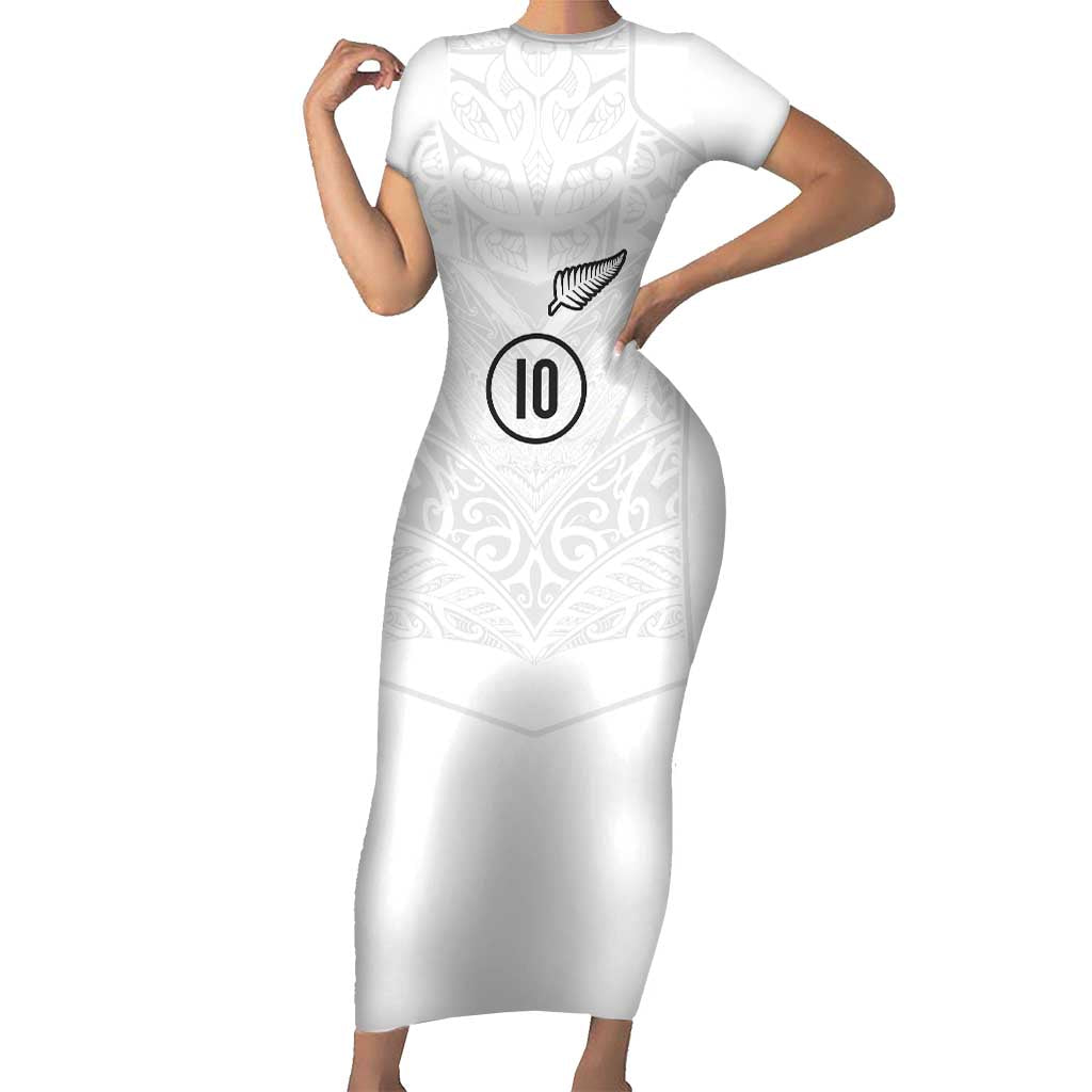 Custom New Zealand Football Short Sleeve Bodycon Dress The Whites-Sporty T90 Style - Polynesian Pride