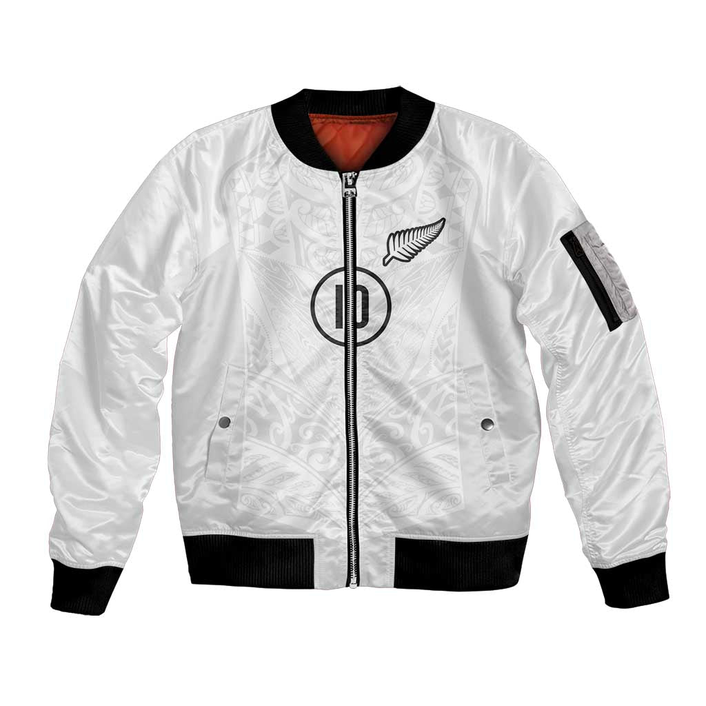Custom New Zealand Football Sleeve Zip Bomber Jacket The Whites-Sporty T90 Style - Polynesian Pride
