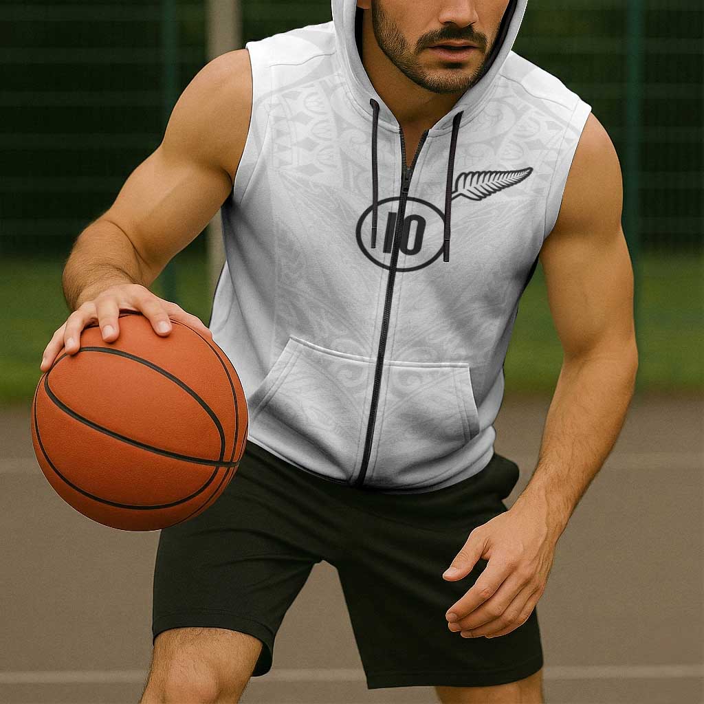 Custom New Zealand Football Sleeveless Zip Hoodie The Whites-Sporty T90 Style - Polynesian Pride