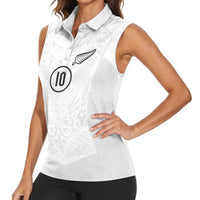 Custom New Zealand Football Women Sleeveless Polo Shirt The Whites-Sporty T90 Style - Polynesian Pride