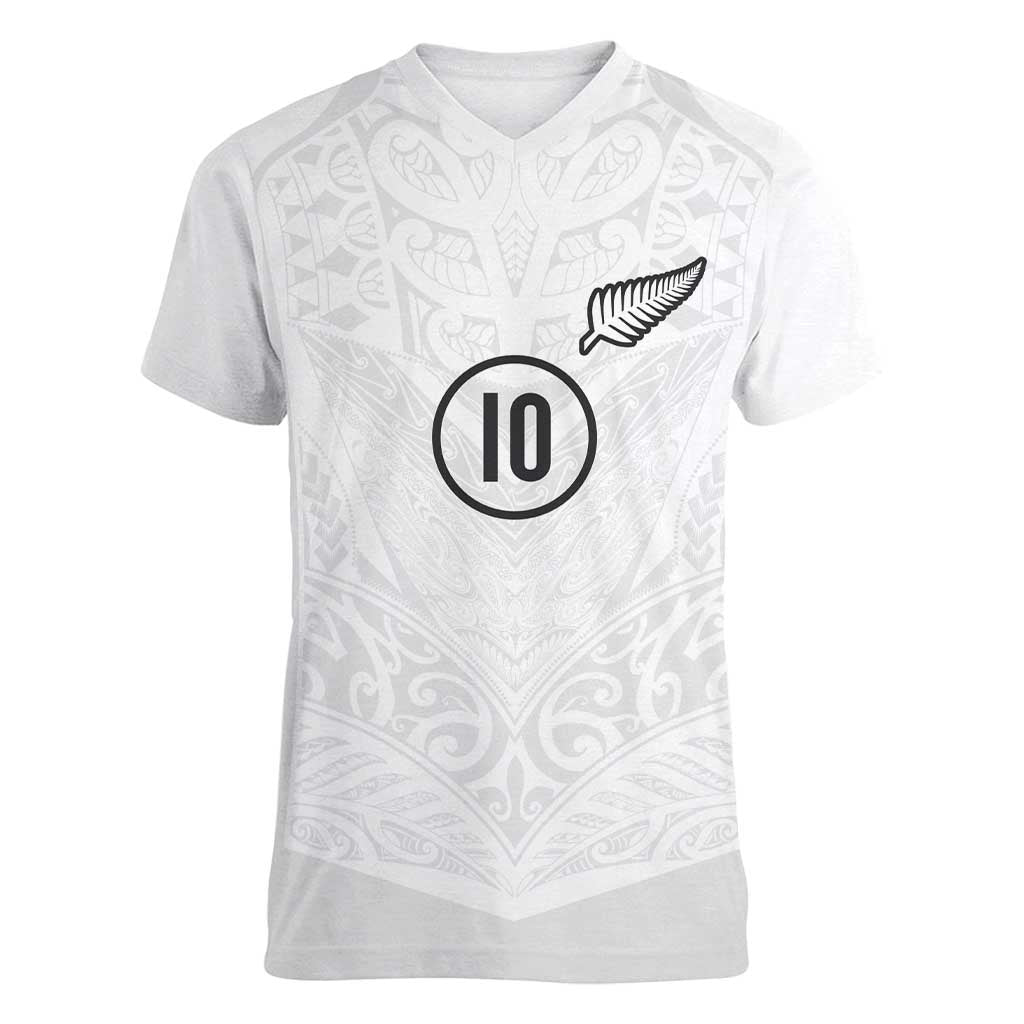 Custom New Zealand Football Women V-Neck T-Shirt The Whites-Sporty T90 Style - Polynesian Pride