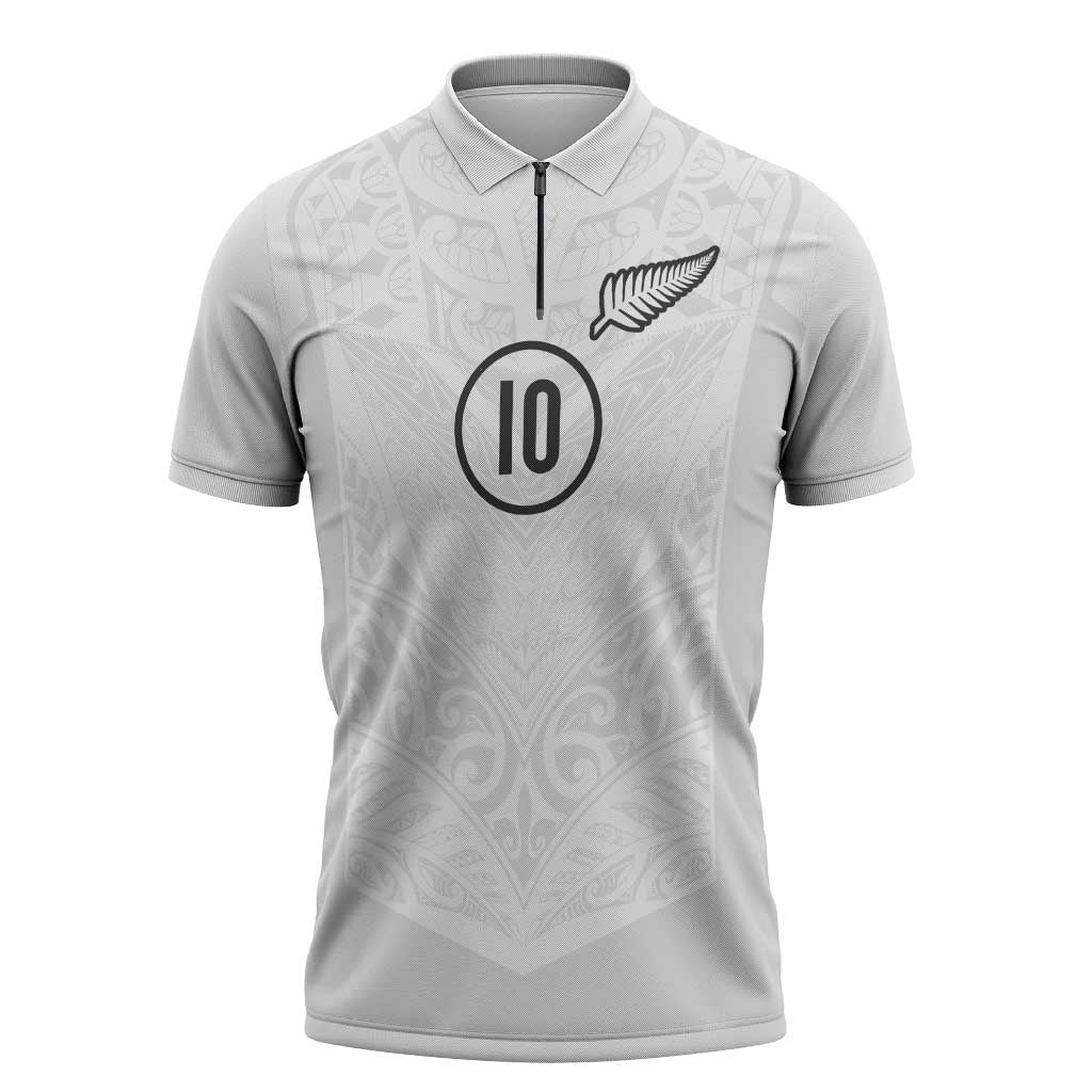 Custom New Zealand Football Zipper Polo Shirt The Whites-Sporty T90 Style - Polynesian Pride
