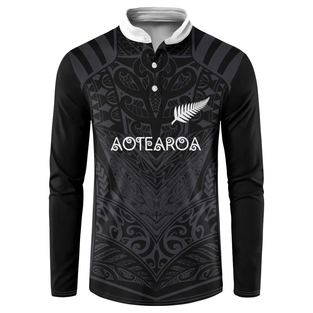 Custom Aotearoa Rugby Button Sweatshirt The Blacks-Sporty T90 Style - Polynesian Pride