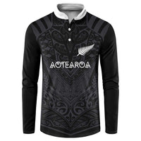 Custom Aotearoa Rugby Button Sweatshirt The Blacks-Sporty T90 Style - Polynesian Pride