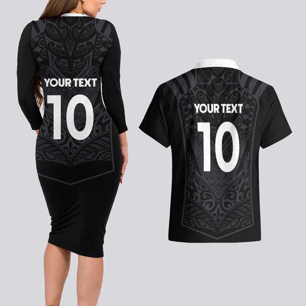 Custom Aotearoa Rugby Couples Matching Long Sleeve Bodycon Dress and Hawaiian Shirt The Blacks-Sporty T90 Style - Polynesian Pride