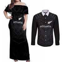 Custom Aotearoa Rugby Couples Matching Off Shoulder Maxi Dress and Long Sleeve Button Shirt The Blacks-Sporty T90 Style - Polynesian Pride