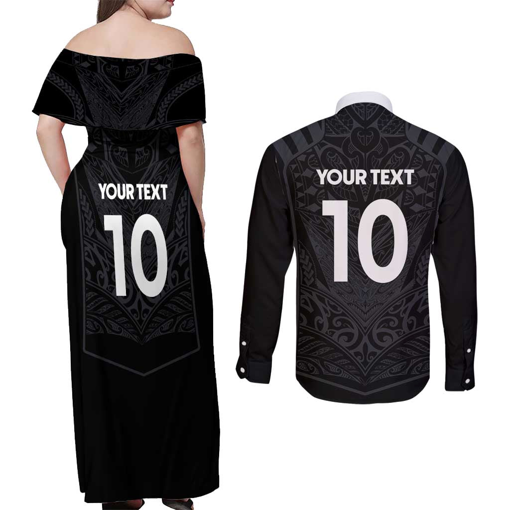Custom Aotearoa Rugby Couples Matching Off Shoulder Maxi Dress and Long Sleeve Button Shirt The Blacks-Sporty T90 Style - Polynesian Pride