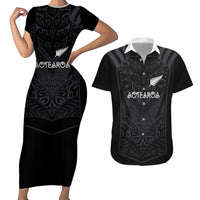 Custom Aotearoa Rugby Couples Matching Short Sleeve Bodycon Dress and Hawaiian Shirt The Blacks-Sporty T90 Style - Polynesian Pride