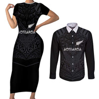Custom Aotearoa Rugby Couples Matching Short Sleeve Bodycon Dress and Long Sleeve Button Shirt The Blacks-Sporty T90 Style - Polynesian Pride