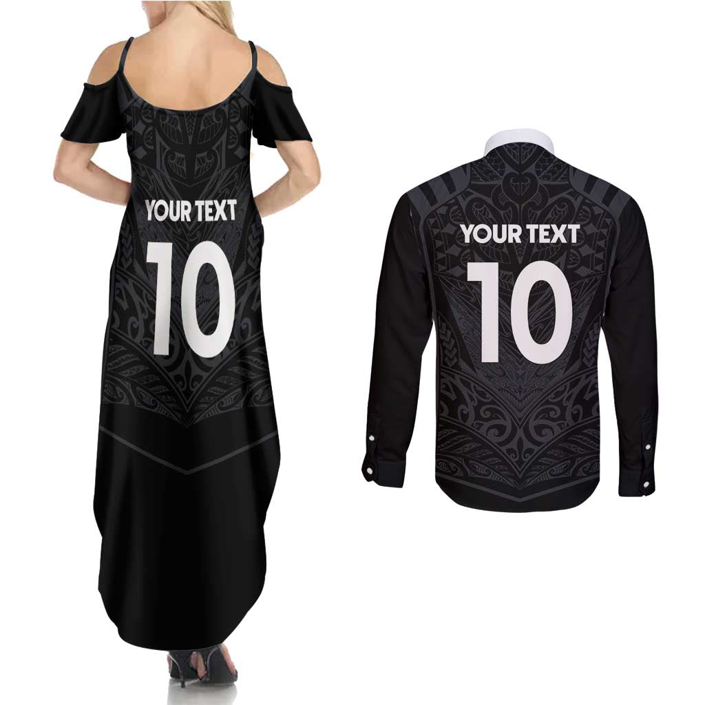 Custom Aotearoa Rugby Couples Matching Summer Maxi Dress and Long Sleeve Button Shirt The Blacks-Sporty T90 Style - Polynesian Pride