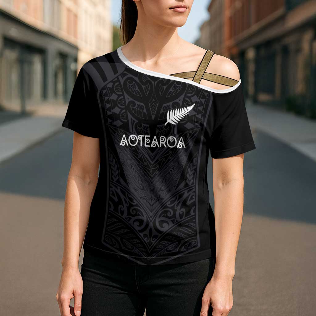 Custom Aotearoa Rugby Cross Shoulder Shirt The Blacks-Sporty T90 Style - Polynesian Pride