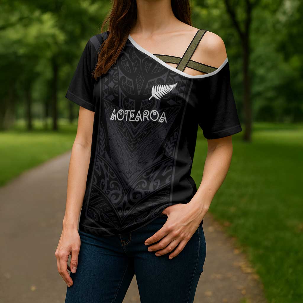 Custom Aotearoa Rugby Cross Shoulder Shirt The Blacks-Sporty T90 Style - Polynesian Pride