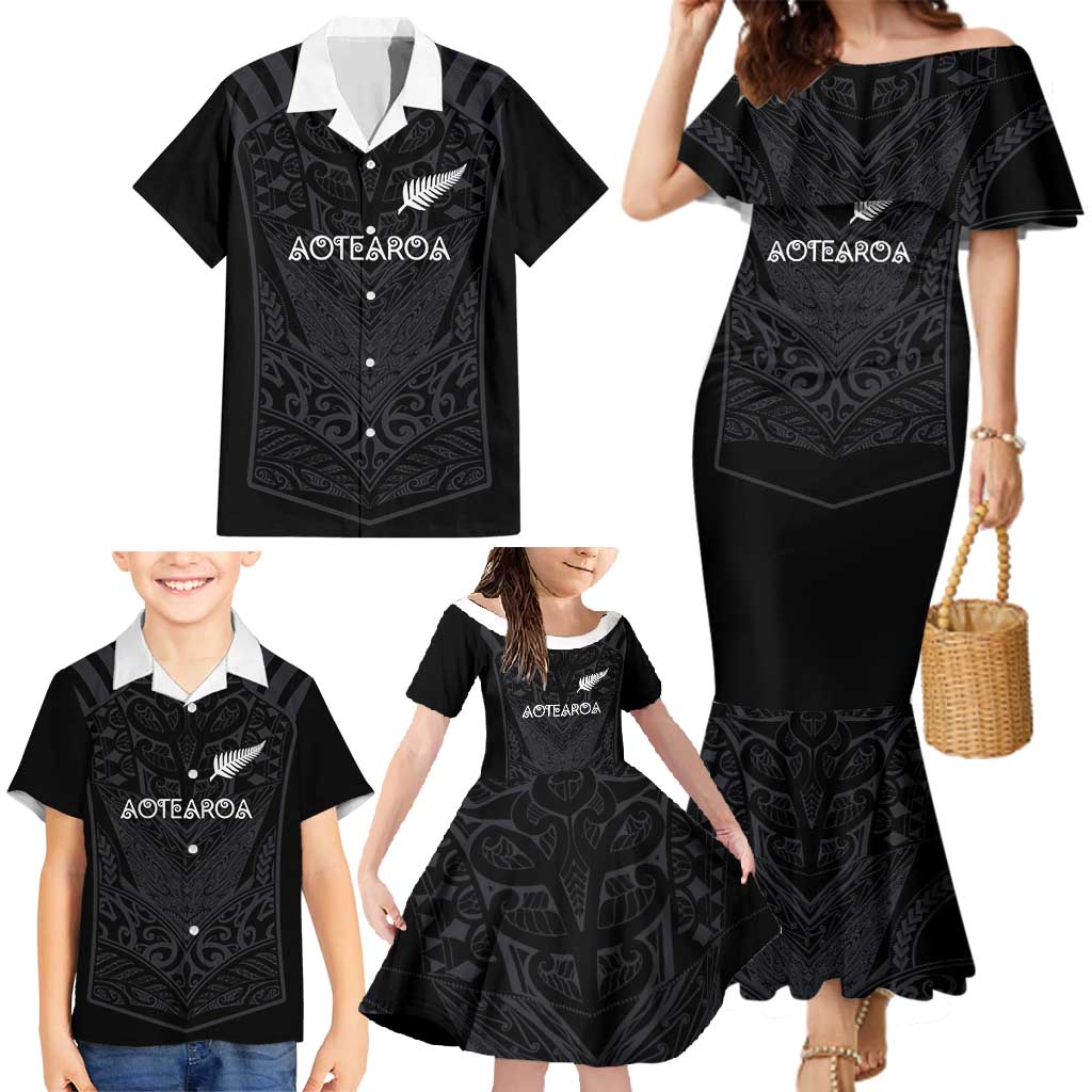 Custom Aotearoa Rugby Family Matching Mermaid Dress and Hawaiian Shirt The Blacks-Sporty T90 Style - Polynesian Pride