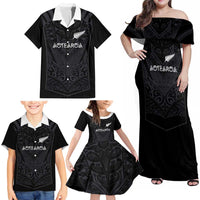 Custom Aotearoa Rugby Family Matching Off Shoulder Maxi Dress and Hawaiian Shirt The Blacks-Sporty T90 Style - Polynesian Pride