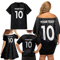 Custom Aotearoa Rugby Family Matching Off Shoulder Short Dress and Hawaiian Shirt The Blacks-Sporty T90 Style - Polynesian Pride