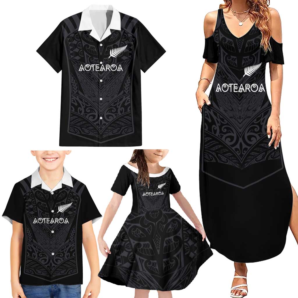 Custom Aotearoa Rugby Family Matching Summer Maxi Dress and Hawaiian Shirt The Blacks-Sporty T90 Style - Polynesian Pride
