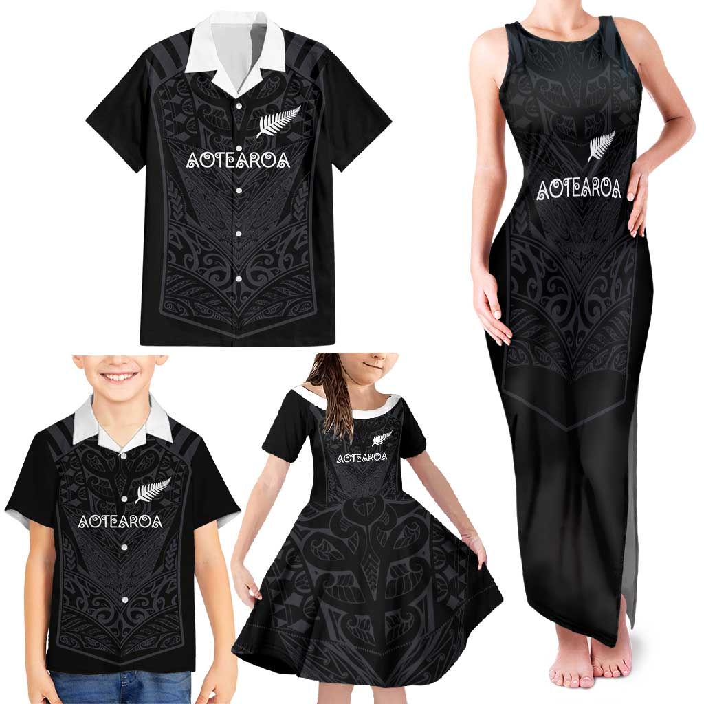 Custom Aotearoa Rugby Family Matching Tank Maxi Dress and Hawaiian Shirt The Blacks-Sporty T90 Style - Polynesian Pride