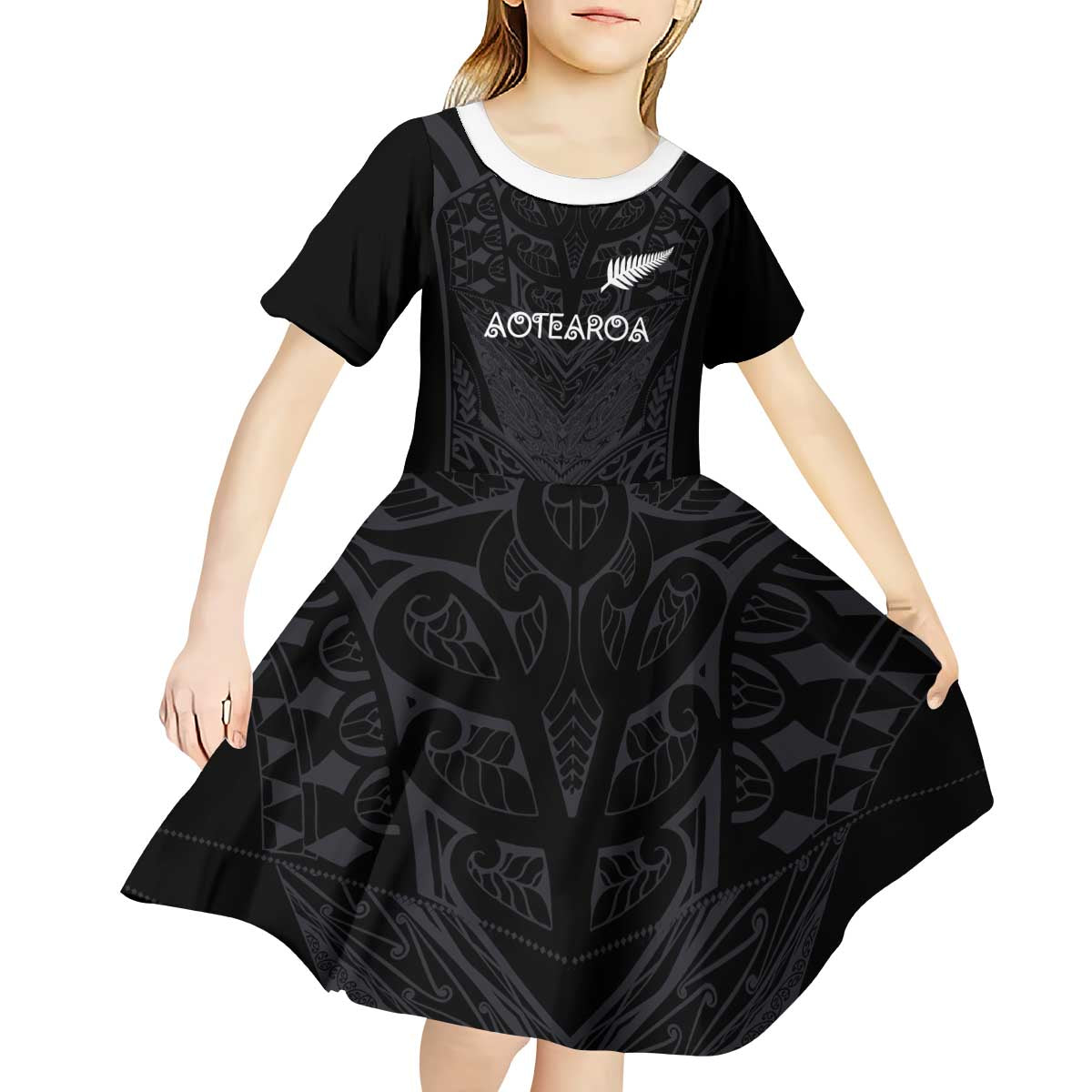 Custom Aotearoa Rugby Kid Short Sleeve Dress The Blacks-Sporty T90 Style - Polynesian Pride