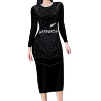 Custom Aotearoa Rugby Long Sleeve Bodycon Dress The Blacks-Sporty T90 Style - Polynesian Pride
