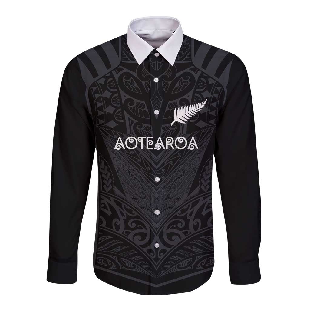 Custom Aotearoa Rugby Long Sleeve Button Shirt The Blacks-Sporty T90 Style - Polynesian Pride
