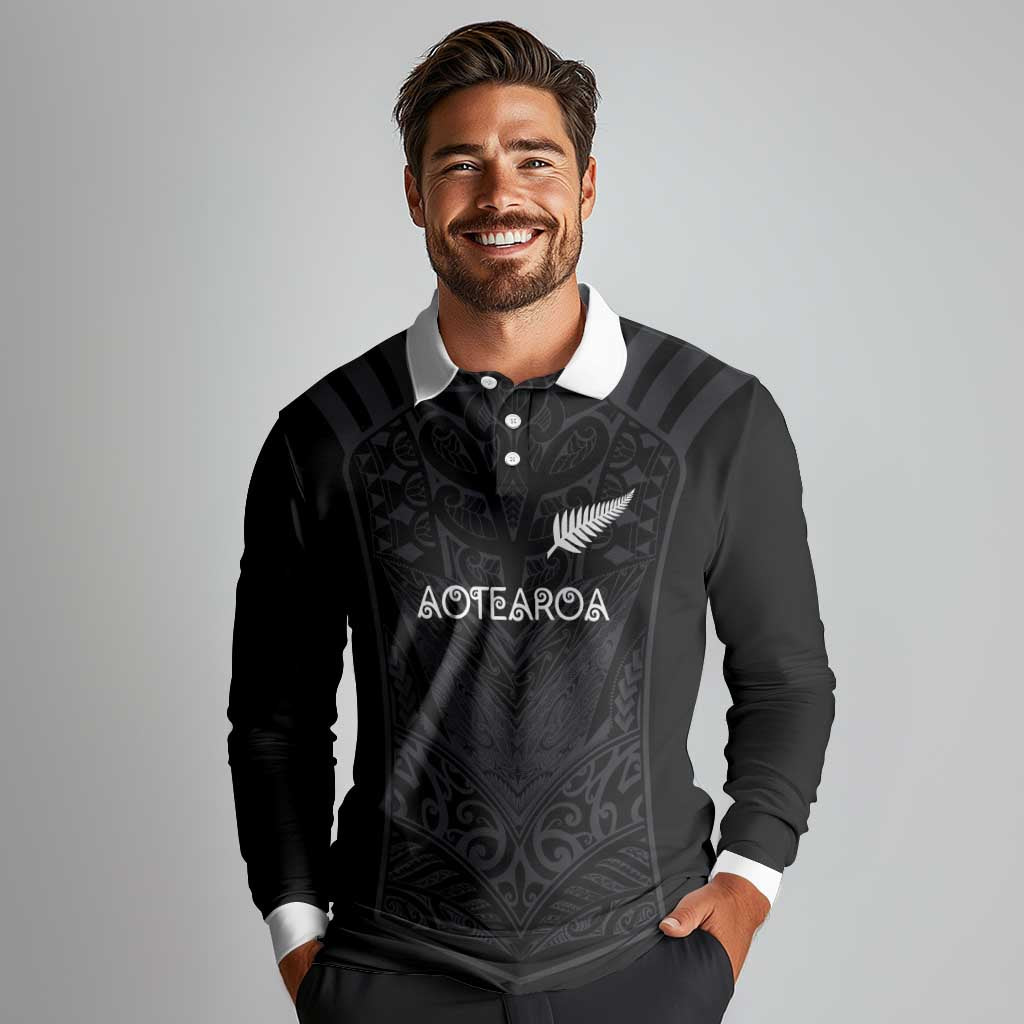 Custom Aotearoa Rugby Long Sleeve Polo Shirt The Blacks-Sporty T90 Style - Polynesian Pride