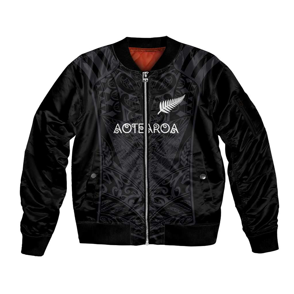 Custom Aotearoa Rugby Sleeve Zip Bomber Jacket The Blacks-Sporty T90 Style - Polynesian Pride