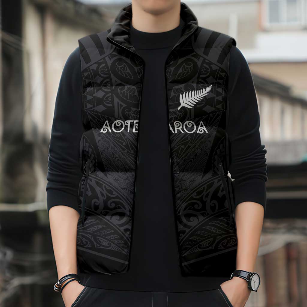 Custom Aotearoa Rugby Sleeveless Puffer Jacket The Blacks-Sporty T90 Style - Polynesian Pride