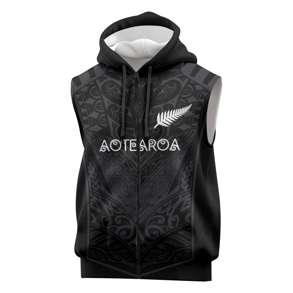 Custom Aotearoa Rugby Sleeveless Zip Hoodie The Blacks-Sporty T90 Style - Polynesian Pride