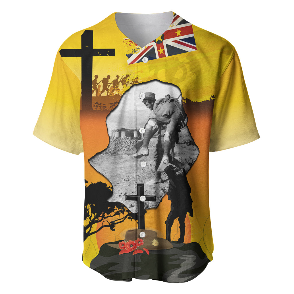 Niue ANZAC Day Baseball Jersey Soldier and Gallipoli Lest We Forget LT03 Yellow - Polynesian Pride