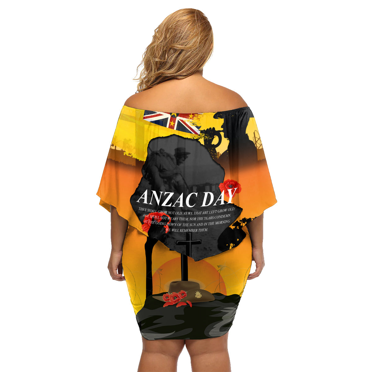 Niue ANZAC Day Family Matching Off Shoulder Short Dress and Hawaiian Shirt Soldier and Gallipoli Lest We Forget LT03 - Polynesian Pride