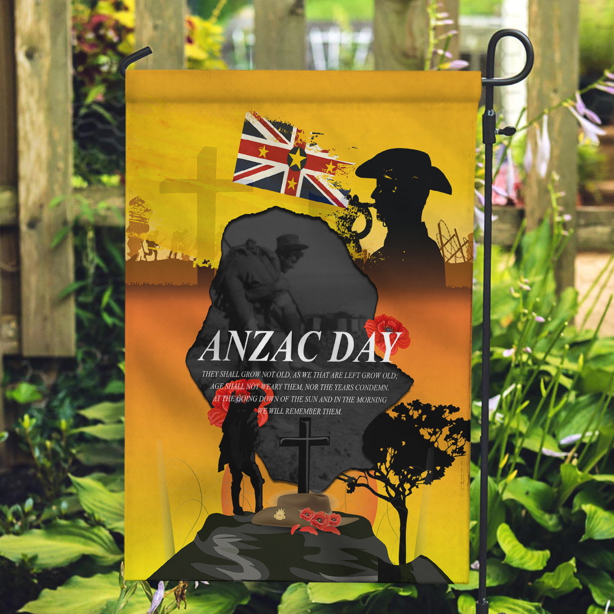 Niue ANZAC Day Garden Flag Soldier and Gallipoli Lest We Forget LT03 Garden Flag Yellow - Polynesian Pride