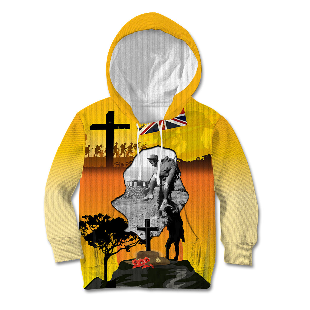 Niue ANZAC Day Kid Hoodie Soldier and Gallipoli Lest We Forget LT03 Hoodie Yellow - Polynesian Pride