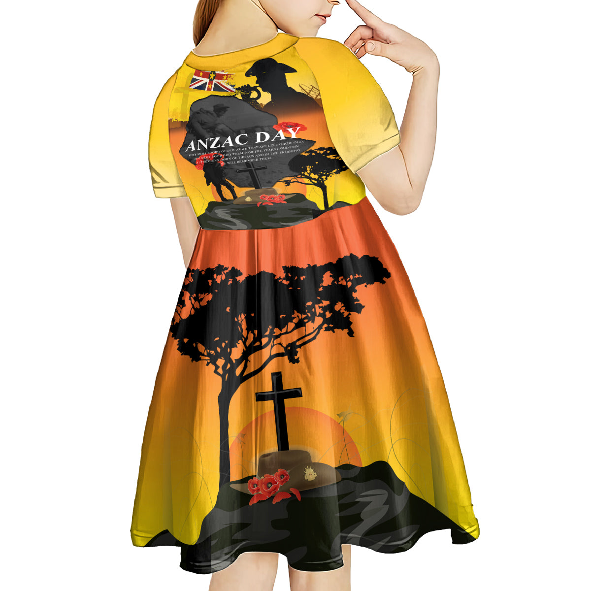 Niue ANZAC Day Kid Short Sleeve Dress Soldier and Gallipoli Lest We Forget LT03 - Polynesian Pride