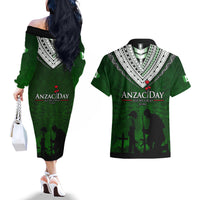 Norfolk Island ANZAC Day Couples Matching Off The Shoulder Long Sleeve Dress and Hawaiian Shirt Soldier Lest We Forget Camouflage LT03 - Polynesian Pride