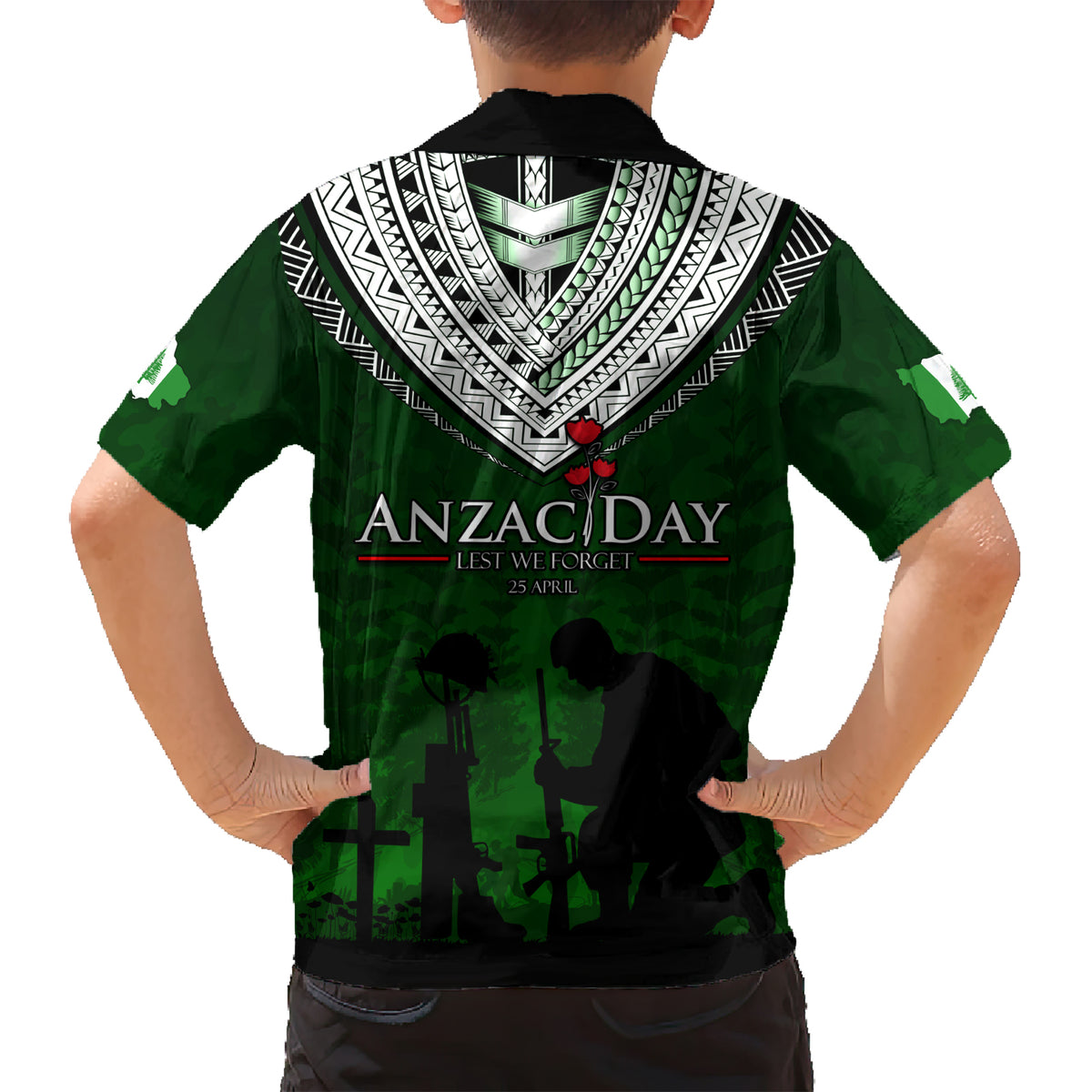 Norfolk Island ANZAC Day Family Matching Short Sleeve Bodycon Dress and Hawaiian Shirt Soldier Lest We Forget Camouflage LT03 - Polynesian Pride