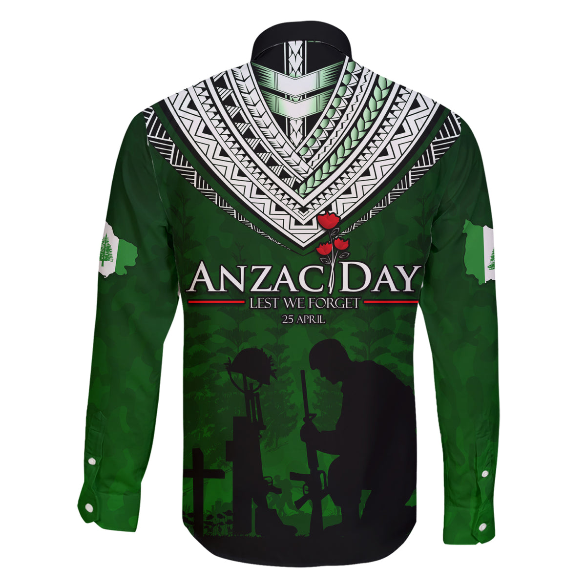 Norfolk Island ANZAC Day Family Matching Short Sleeve Bodycon Dress and Hawaiian Shirt Soldier Lest We Forget Camouflage LT03 - Polynesian Pride
