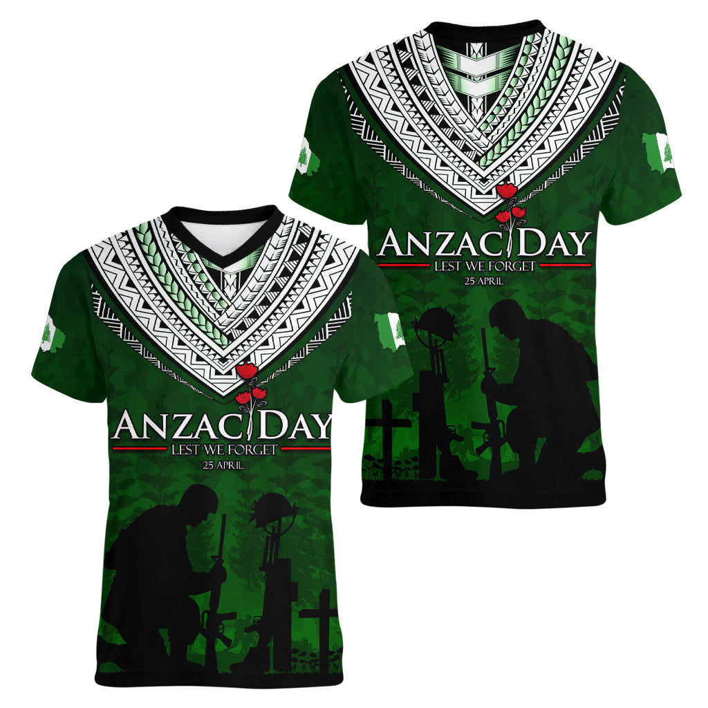 Norfolk Island ANZAC Day Women V Neck T Shirt Soldier Lest We Forget Camouflage LT03 - Polynesian Pride