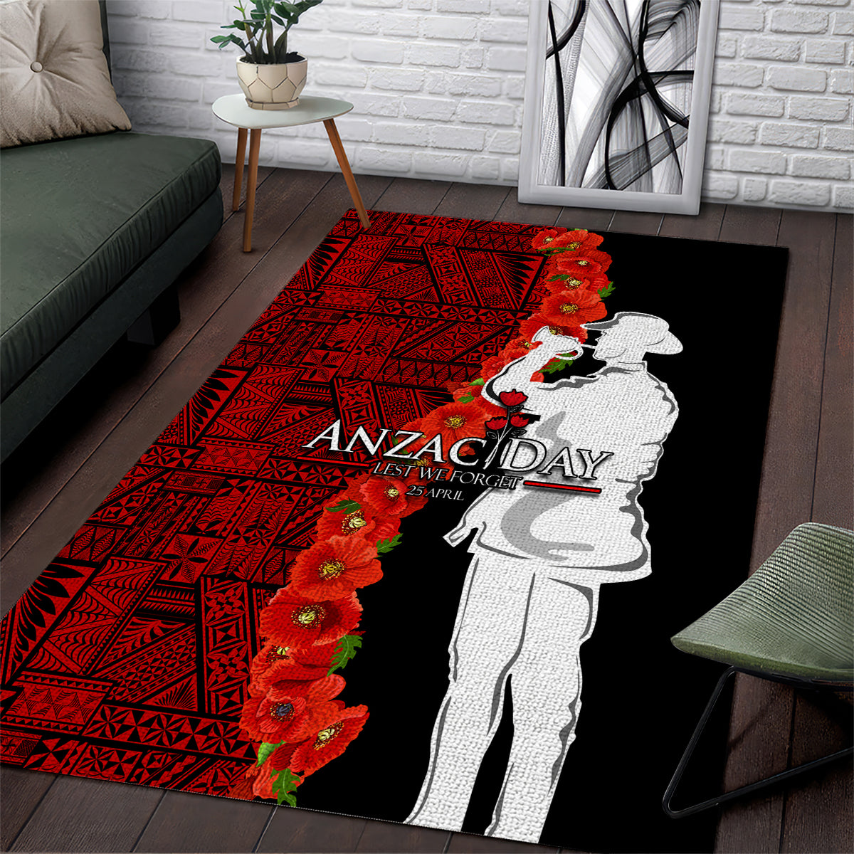 Tonga ANZAC Day Area Rug Red Poppies Flower Soldier Lest We Forget LT03 Red - Polynesian Pride