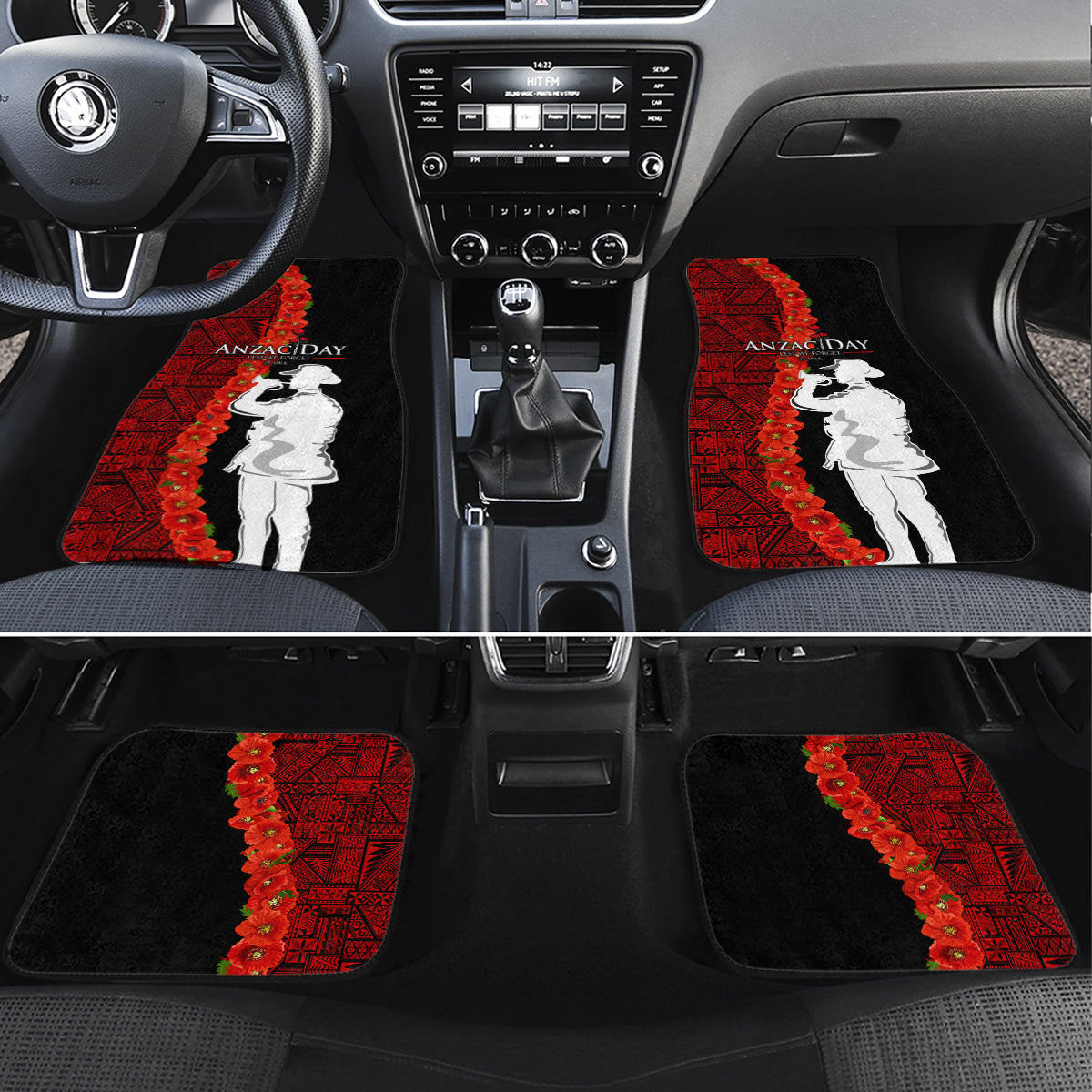 Tonga ANZAC Day Car Mats Red Poppies Flower Soldier Lest We Forget LT03 Set 4pcs Red - Polynesian Pride