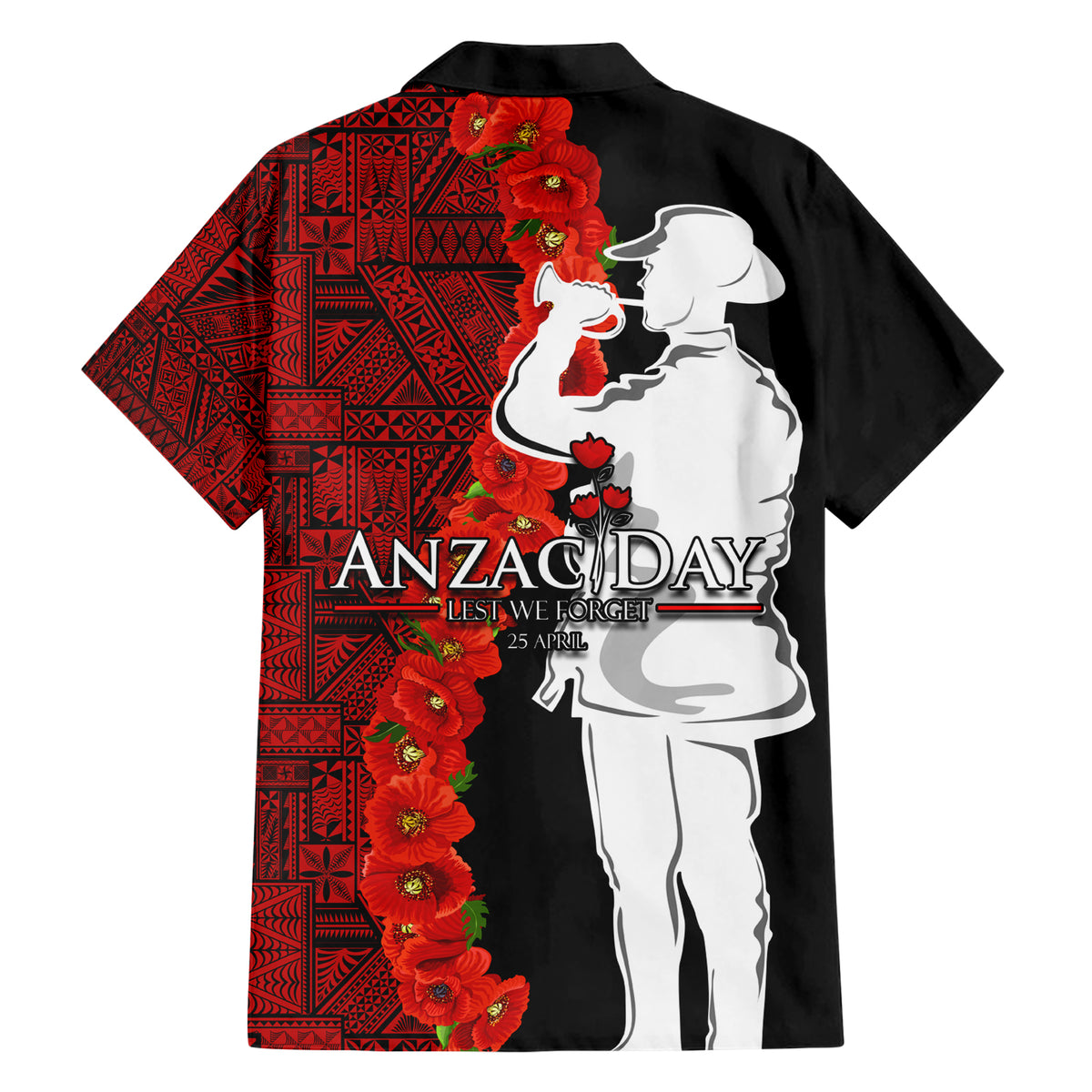 Tonga ANZAC Day Hawaiian Shirt Red Poppies Flower Soldier Lest We Forget LT03 - Polynesian Pride